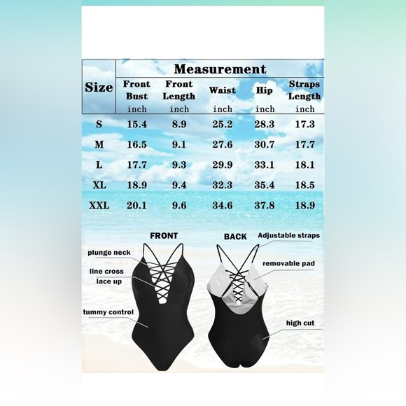 Ekouaer Women's Bathing Suit Plunge V Neck One Piece NWT - Picture 2 of 9